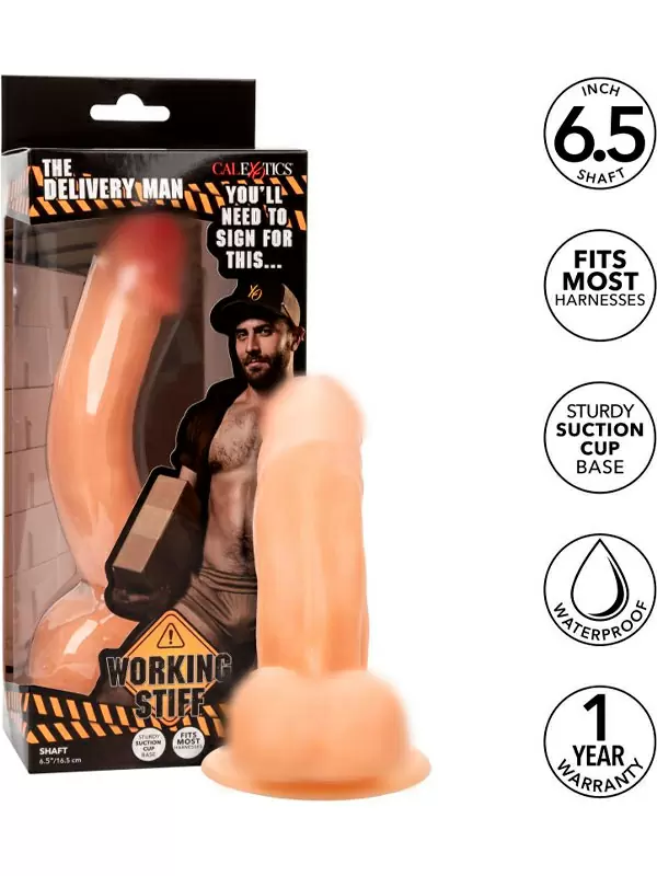 Реалистичный фаллоимитатор Working Stiff The Delivery Man, изогнутый, 21 см, ТПР, телесный 