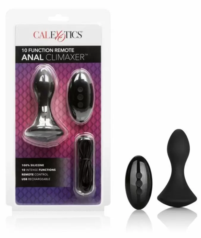 Перезаряжаемая анальная пробка с дистанционным управлением Calexotics 10 Function Remote Anal Climaxer – чёрный