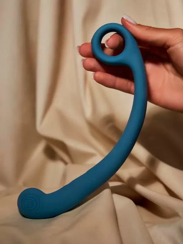 Изогнутый вибратор SVibe Snail AXI Spot Wand, технология AuraTouch, 8 режимов, 20,8 см, силикон, голубой