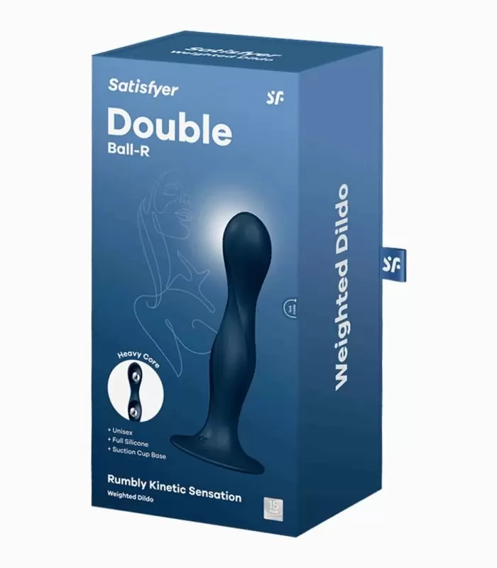 Фактурный фаллоимитатор Satisfyer Double Ball-R, два металлических шариками в стволе, 18 см, синий