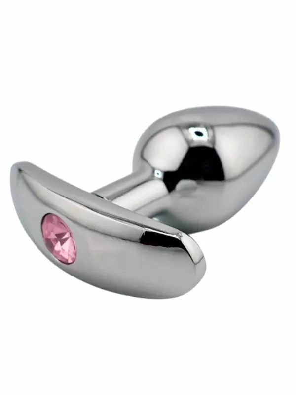 Серебряная анальная пробка для ношения с нежно-розовым кристаллом (Small)