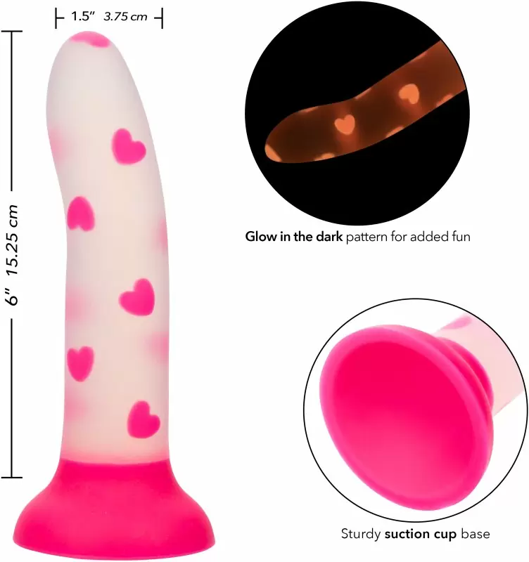Светящийся фаллоимитатор California Exotic Novelties Glow Stick Heart, 15,2 см, силикон, белый с розовым