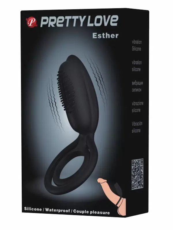 Эрекционное виброкольцо ESTHERЮ с клиторальной щеточкой, с подхватом мошонки, 10 см, черный