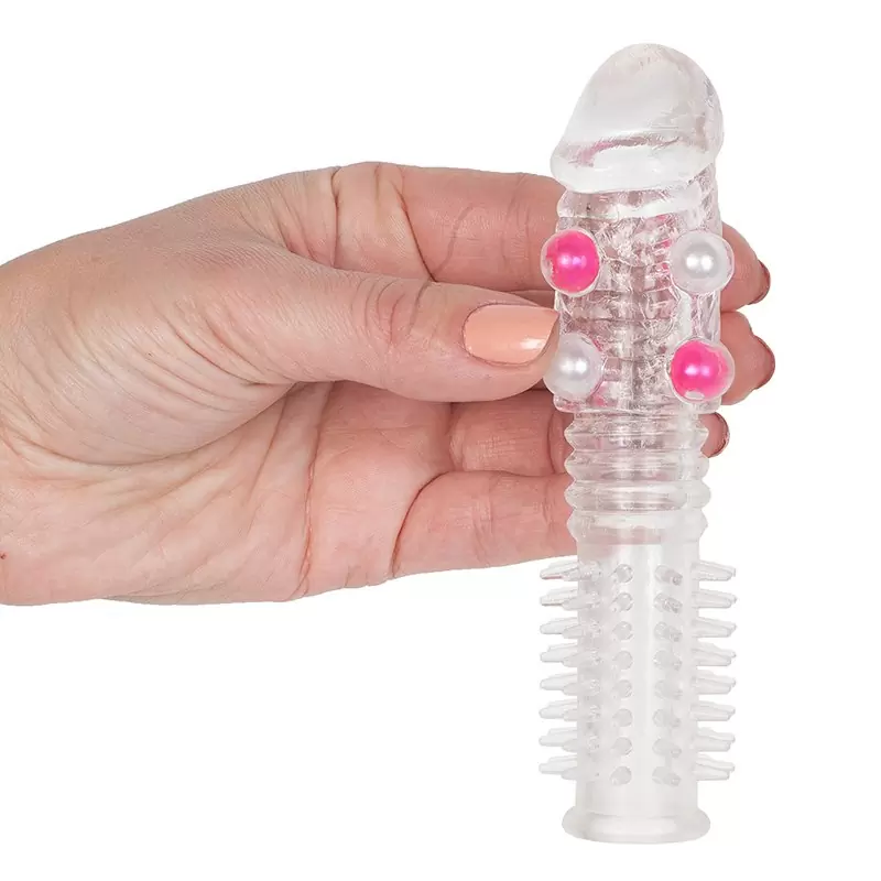 Насадка с закрытой головкой Silicon Sleeve с бусинками – прозрачная