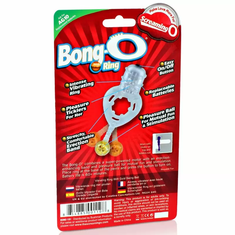 Виброкольцо Screaming O - Bong O с золотистым шариком – прозрачный