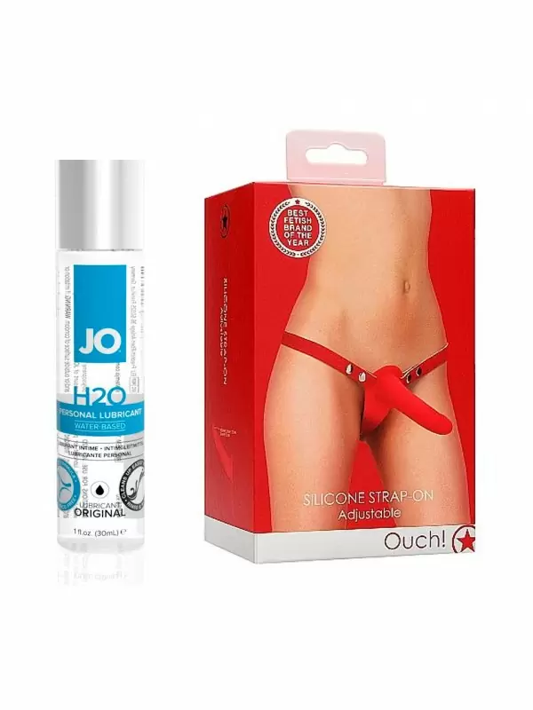 Страпон Adjustable (Красный) и Лубрикант на водной основе JO H2O Original – 30 мл