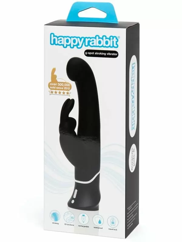 Изогнутый вибратор-кролик Happy Rabbit Stroker, два мотора, 24,2 см, черный