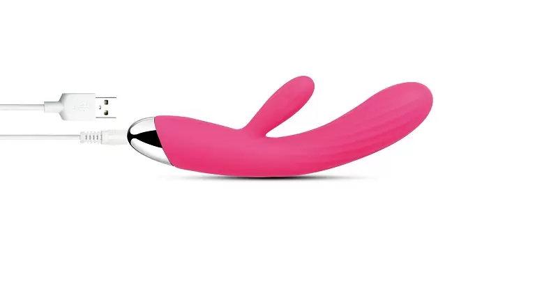 Вибратор-кролик Angel с ребристым стволом, клиторальным отростком и функцией нагрева