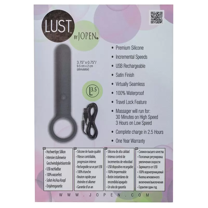 Перезаряжаемый мини-вибромассажер с кольцом Lust by Jopen L3.5 – серый