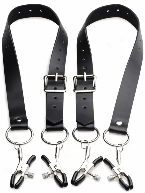 Расширяющие ремни Master Series с зажимами для половых губ, черные