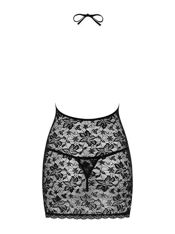 Черная кружевная сорочка с глубоким вырезом и трусики-стринг Brilliant Jennifer (Obsessive) – XXL