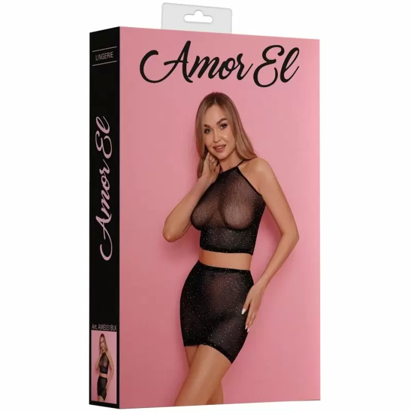 Комплект из топа и юбки со стразами (чёрный)