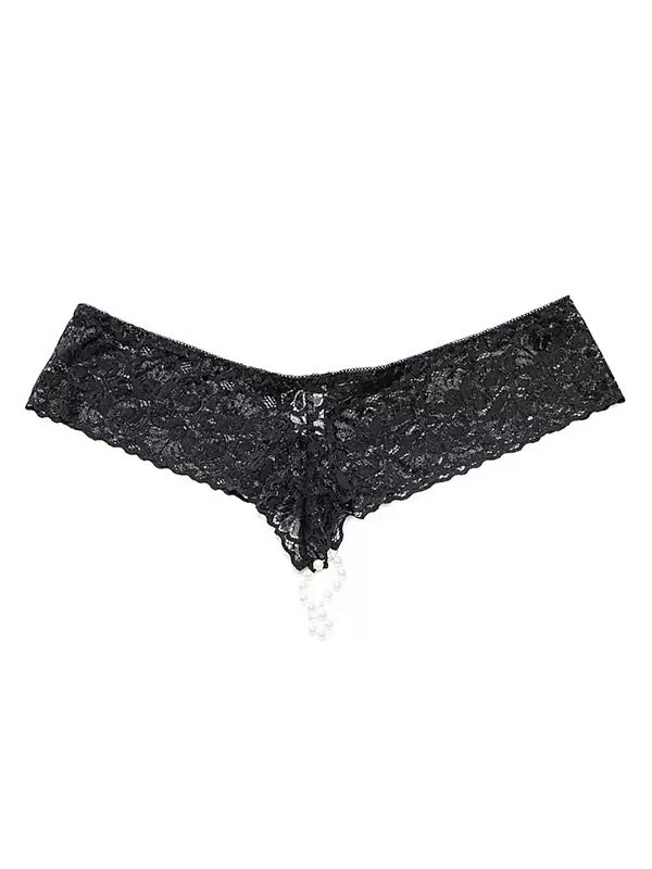 Трусики-тонг Coquette с жемчужной нитью – черный, Queen Size