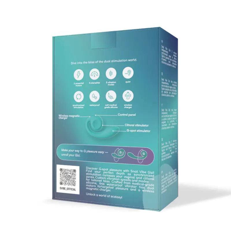 Анатомический вибратор SVibe GIZI, непрерывная стимуляция, 2 мотора, 5 режимов работы, тиффани