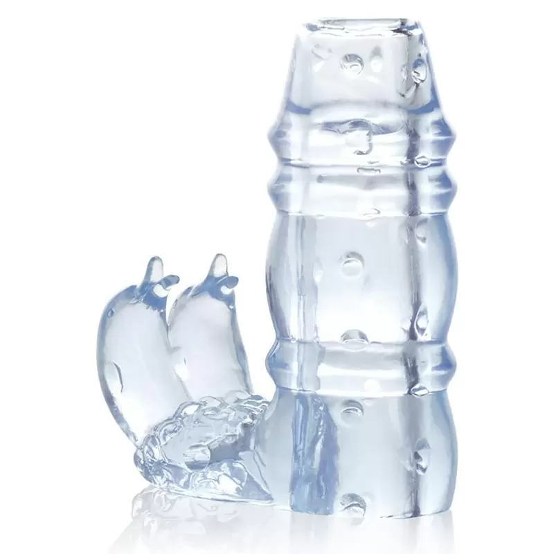 Насадка на пенис со стимулятором клитора 3-Way Double Dolphin – голубой