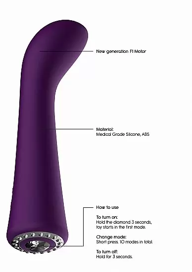 Гибкий вибратор Glimmer, 20,5 см, 10 режимов, силикон, фиолетовый