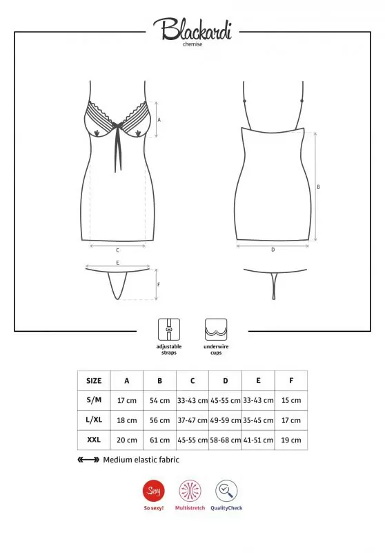 Ярко-голубая обтягивающая сорочка с атласным бантиком и трусики-стринг Blackardi (Obsessive) – S/M