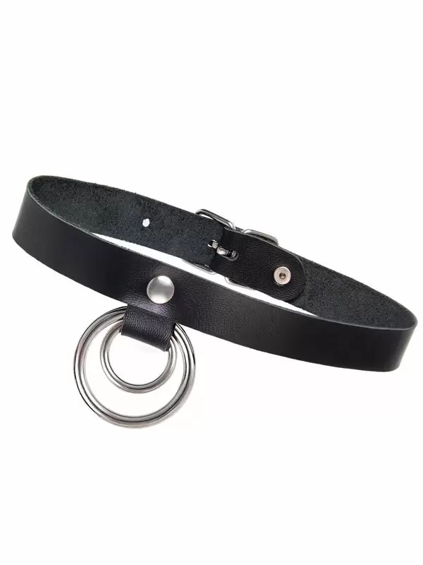 Чокер-ошейник Pecado BDSM, кольцо в кольце, натуральная кожа, чёрный