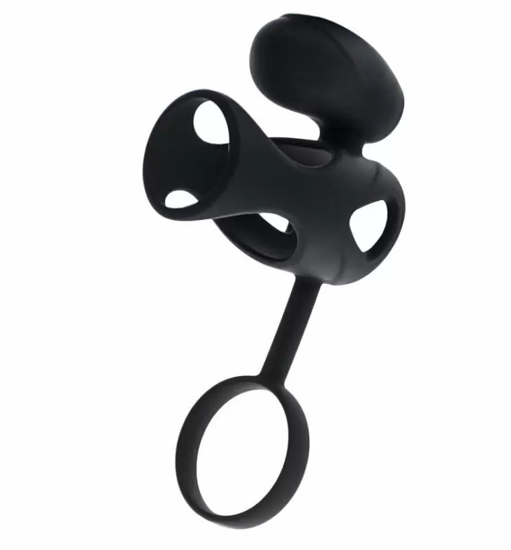 Насадка на пенис с кольцом и клиторальным стимулятором TOYFA Black&Red – черный