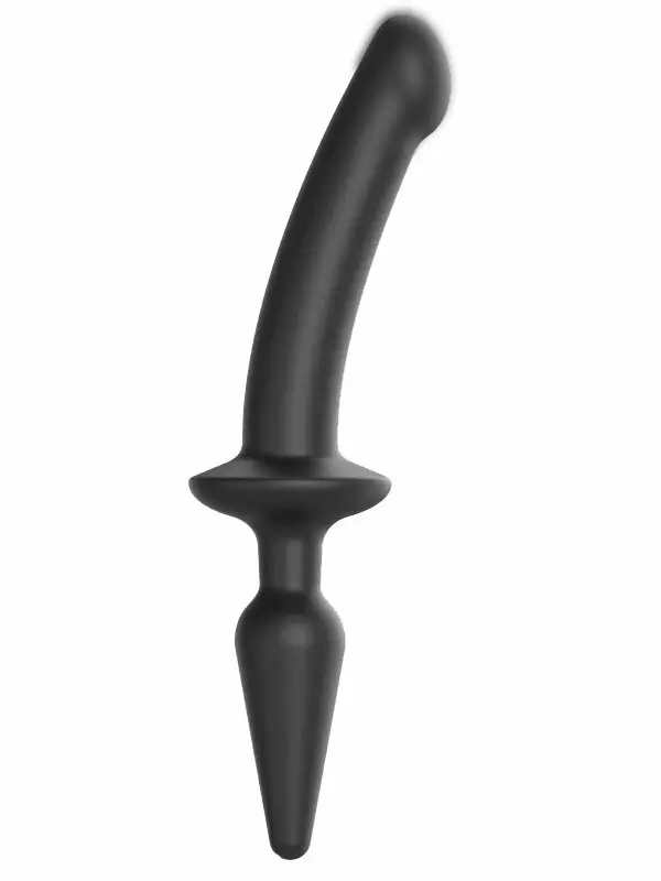 Реалистичный фаллоимитатор Strap-On-Me Switch Plug-In Semi-Realistic, двусторонний, с анальной пробкой, размер S, черный