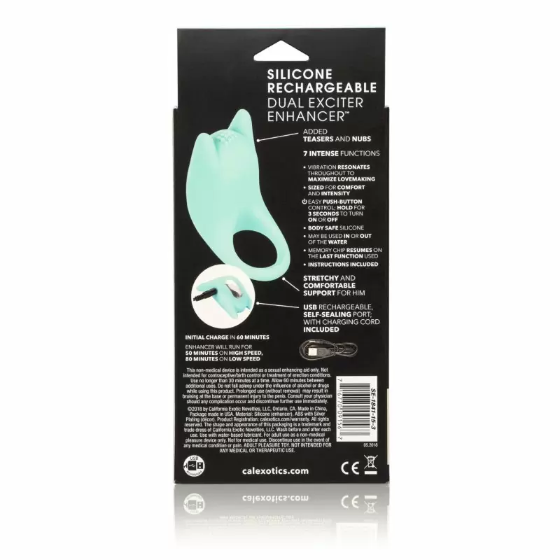 Оригинальное эрекционное кольцо Dual Exciter Enhancer с вибрацией – голубой