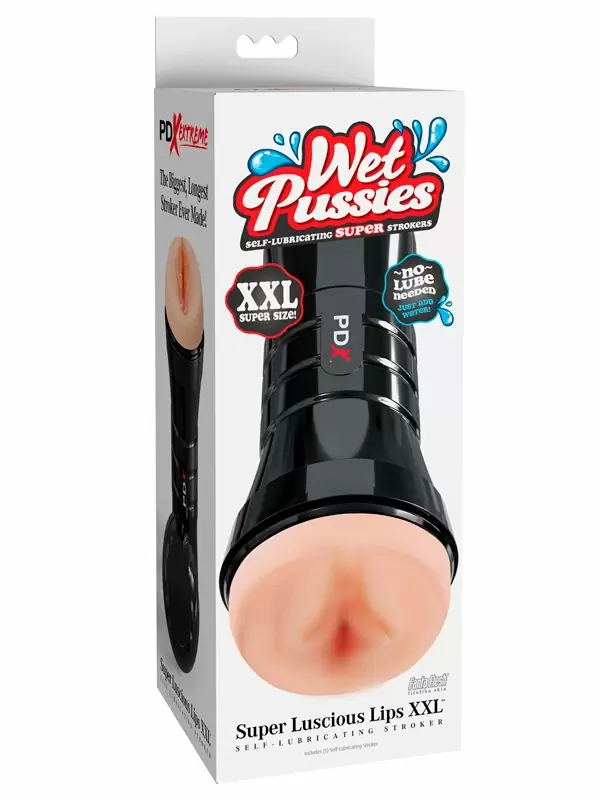 Реалистичный мастурбатор Pipedream WET PUSSIES, SUPER LUSCIOUS LIPS XXL, увеличенный размер, 26 см, черный