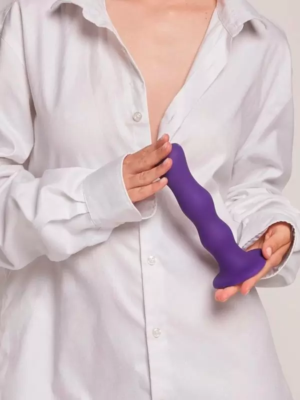 Волнистый фаллоимитатор Strap-On-Me Dildo Geisha Ball, 19 см, силикон, фиолетовый