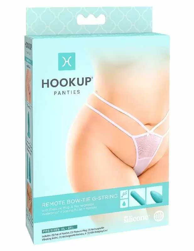 Трусики XL/XXL с креплением для анальной пробки и вибропули Hookup Panties Remote Bow Tie G-String. 10 режимов вибрации, водонепроницаемость, пульт ДУ