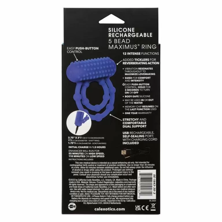 Эрекционное двойное виброкольцо Silicone Rechargeable 10 Bead Maximus Ring