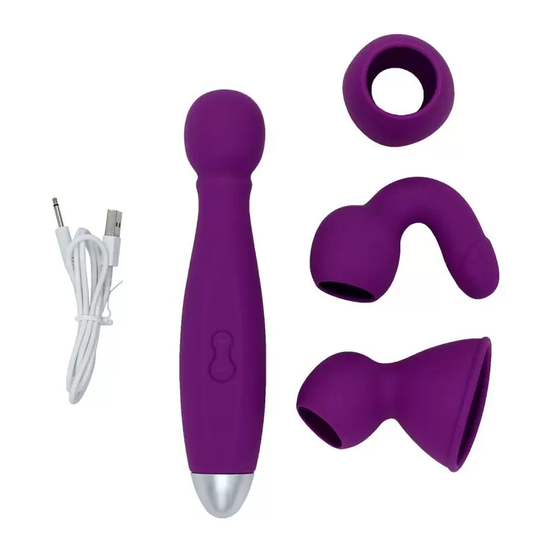  Перезаряжаемый вибростимулятор с тремя насадками для двоих Bowling – фиолетовый