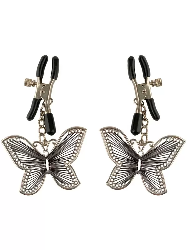 Зажимы на соски Butterfly Nipple Clamps, с подвесками в виде бабочек, 12 см