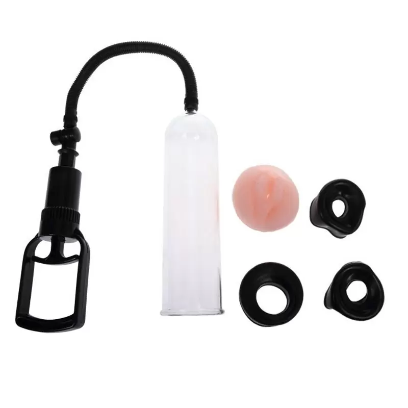 Мужская вакуумная помпа с 4-мя уплотнителями Penis Pump – прозрачный с черным