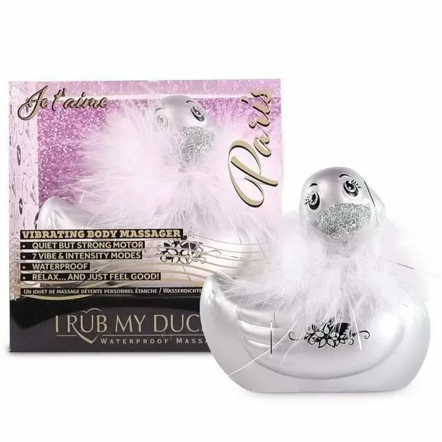 Вибратор-уточка с изящным боа Big Teaze Toys I Rub My Duckie 2.0, серебристый