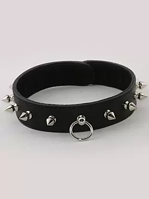 Узкий ошейник-8 с шипами и кольцом