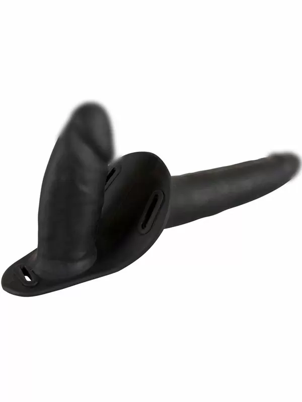 Реалистичный страпон Double Strap On, двойной, вагинально-анальный, силикон, черный