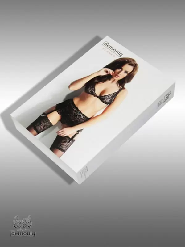 Кружевной комплект с высоким поясом Demoniq Blanka черного цвета – L