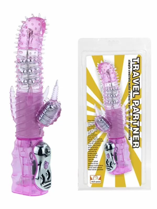 Ротатор-вибромассажер двойного действия с мягкими шипами Travel Partner – розовый