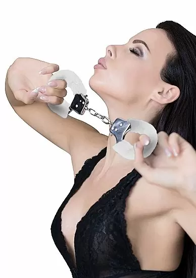 Металллический наручники с замком Furry Pleasure Handcuffs White