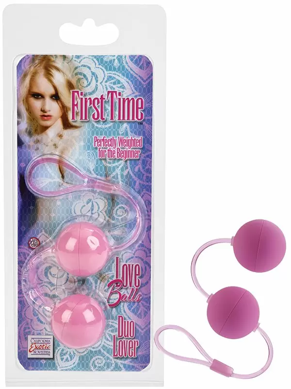 Вагинальные шарики First Time Duo Lovers на гибкой сцепке – розовый