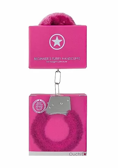 Металллический наручники с замком Furry Beginner's Handcuffs Pink