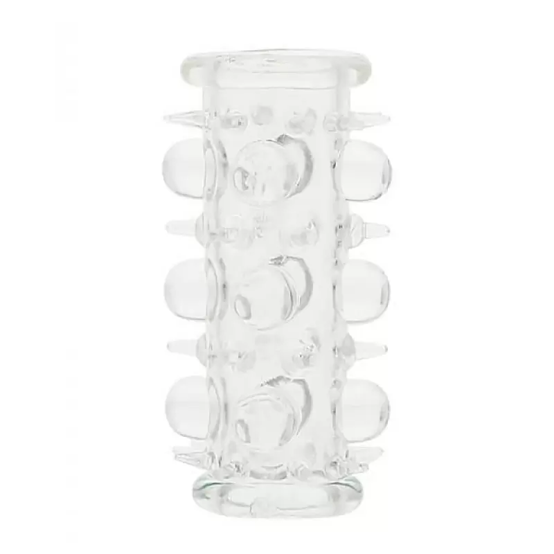 Открытая насадка на пенис Penis Silicone Sleeve с бусинками и щетинками – прозрачный