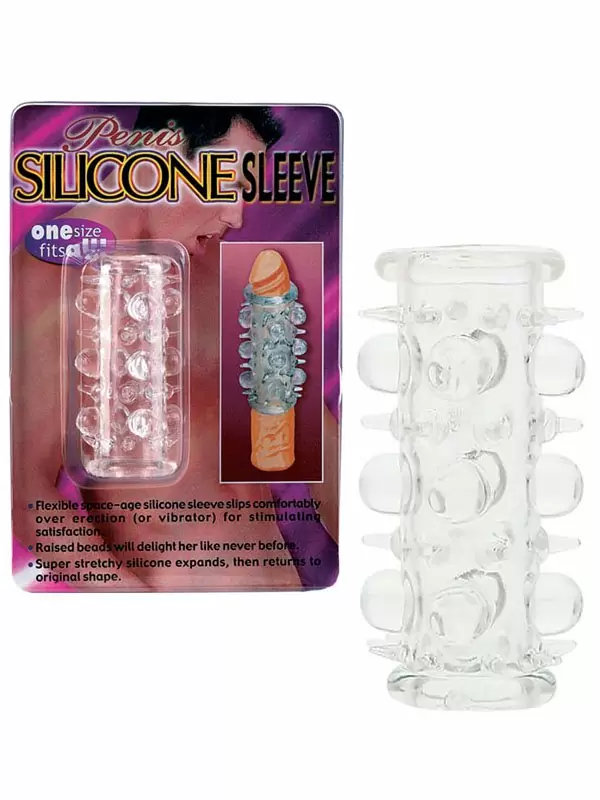 Открытая насадка на пенис Penis Silicone Sleeve с бусинками и щетинками – прозрачный