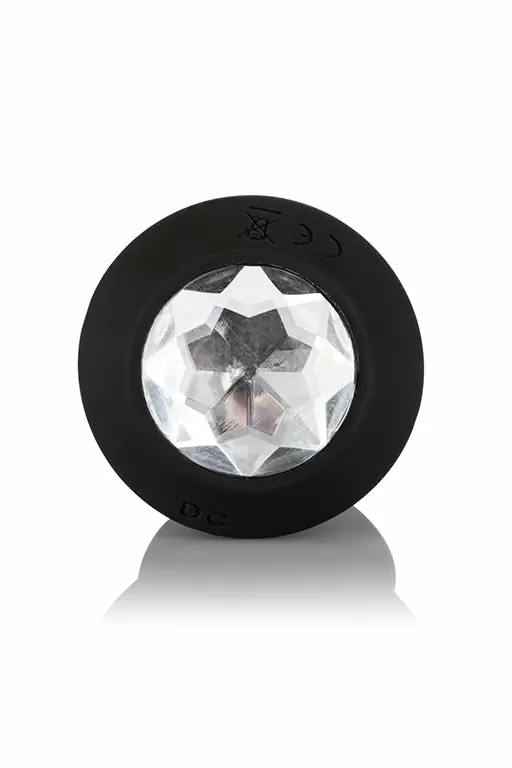 Анальная вибропробка California Power Gem, с белым кристаллом, 9,5 см, 10 режимов, силикон, черный