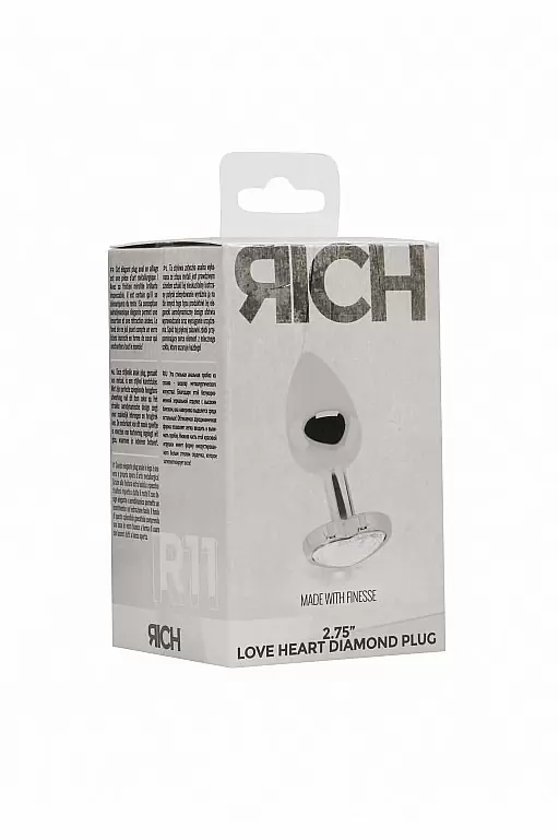 Серебряная анальная пробка с бриллиантовым кристаллом в форме сердца - 2,7 см.