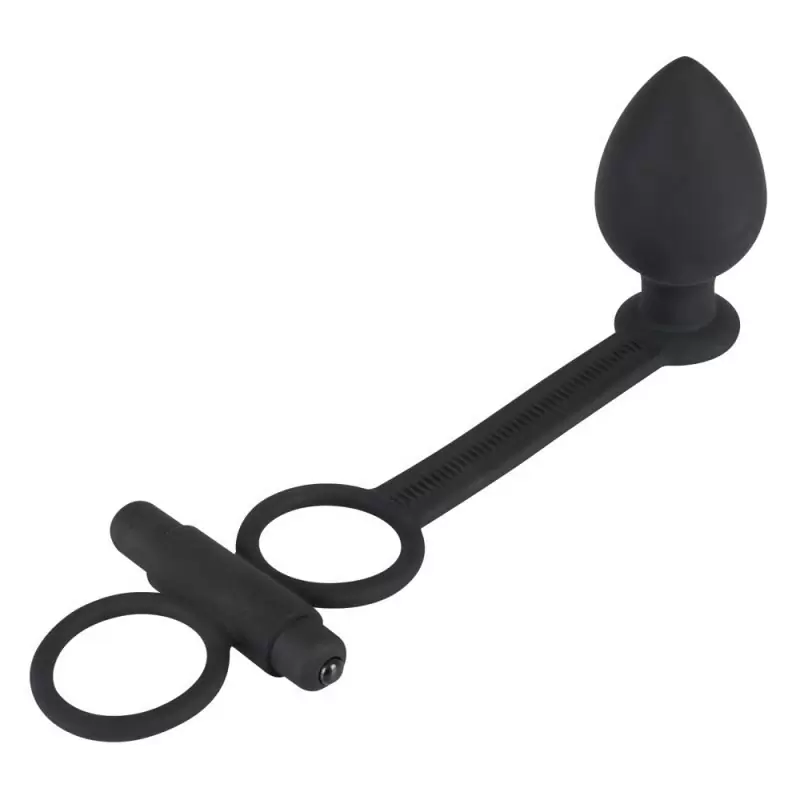 Анальная втулка Black Velvets с виброкольцами для пениса – черный