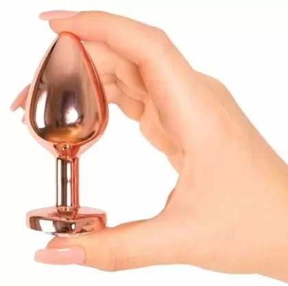 Алюминиевая анальная пробка Kanikule Pink Heart с розовым кристаллом в форме сердца, 6 см х 2,6 см, розовое золото, Small