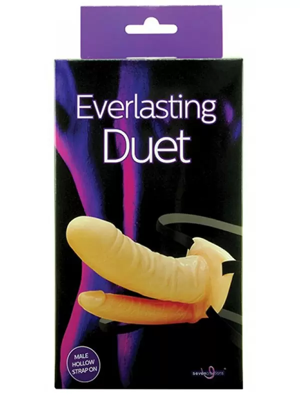 Полый страпон Everlasting Duet с анальным стимулятором – телесный 