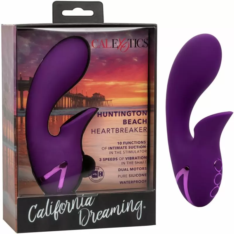 Вакуумный вибратор-кролик California Dreaming Huntington Beach Heartbreaker, 14 см, силикон, фиолетовый