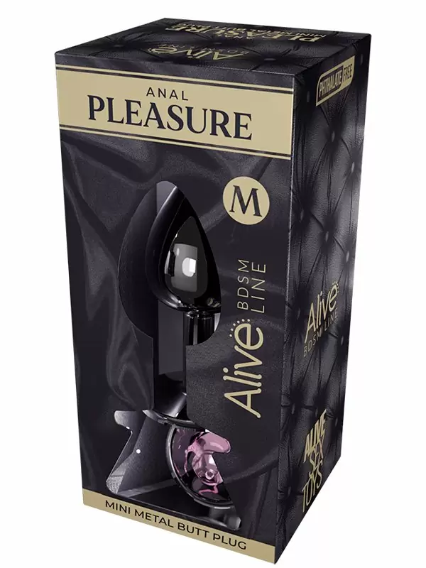 Элегантная анальная втулка Alive Mini Metal Butt, розовый кристалл, 8 см, размер M