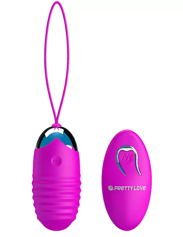 Ребристое виброяйцо PrettyLove Jessica, с пультом Д/У, 7,5 см, 12 режимов, фиолетовый